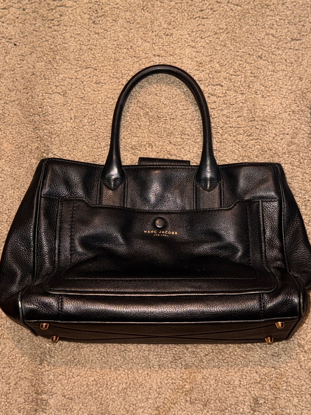 MARC JACOBS EMPIRE CITY BLACK LEATHER FRONT POCKET TOTE SHOULDER BAG